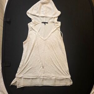 White House Black Market Womens Cream Sleeveless V-Neck Hoodie Top Large